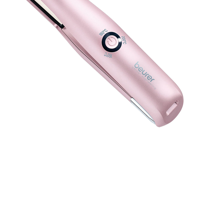 Plancha para el cabello inalámbrica recargable con 3 niveles de temperatura e indicador HS20 - Marca Beurer