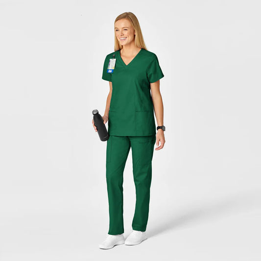 Set Uniforme de Filipina Médica con Cuello V + Pantalón Recto para Mujer - Marca WonderWork Wink