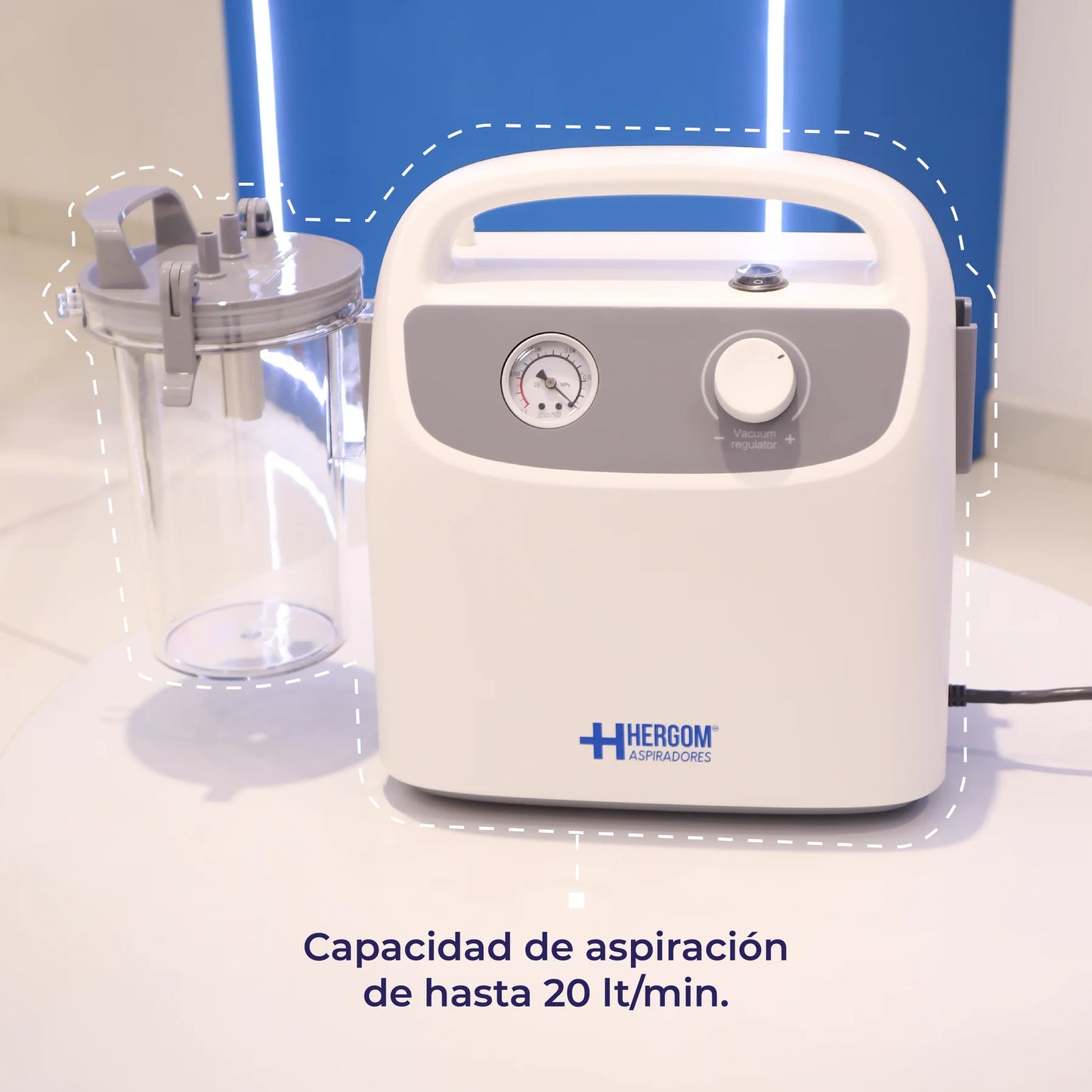 Aspirador de Flemas y Secreciones Portátil de Hasta 28 Litros por Minuto con Presión Regulable - Marca Hergom  7E-B
