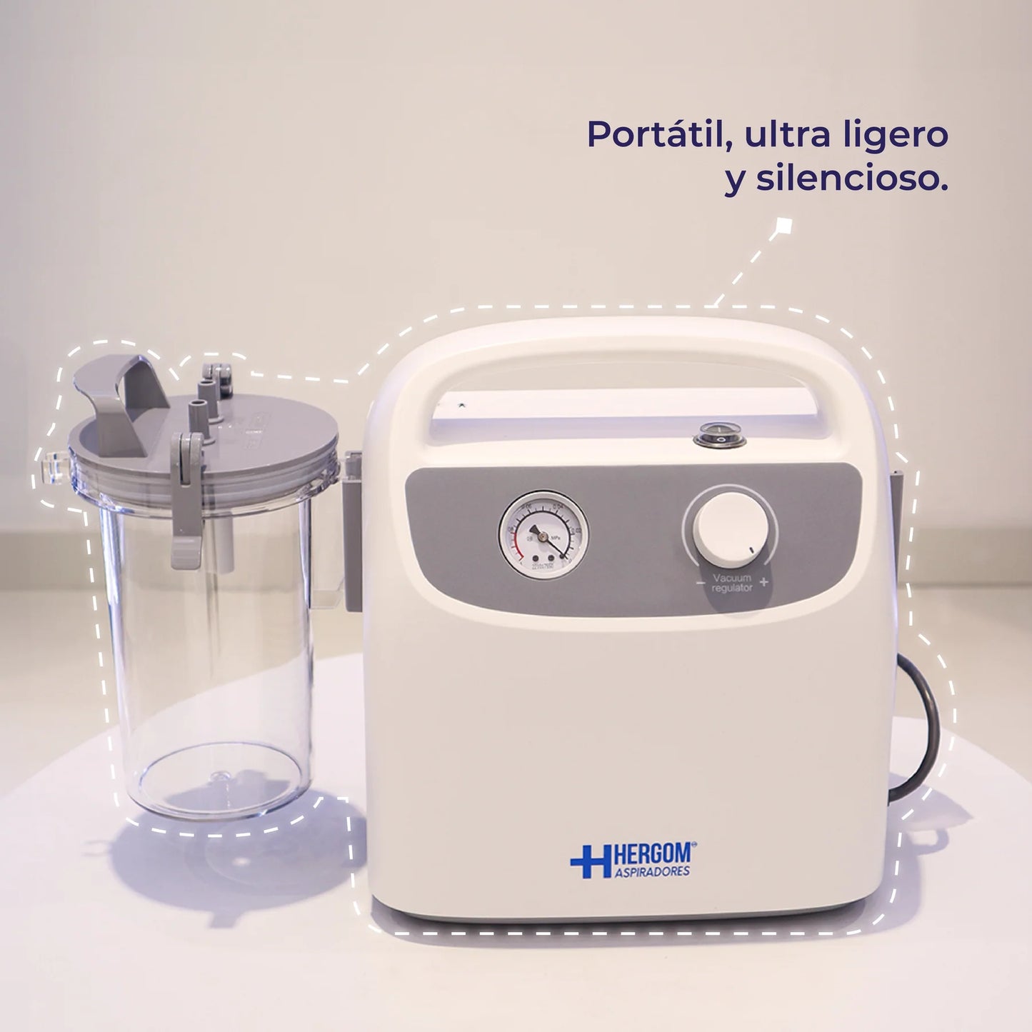 Aspirador de Flemas y Secreciones Portátil de Hasta 28 Litros por Minuto con Presión Regulable - Marca Hergom  7E-B