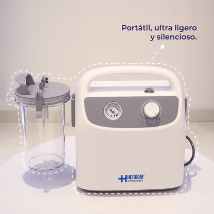 Aspirador de Flemas y Secreciones Portátil de Hasta 28 Litros por Minuto con Presión Regulable - Marca Hergom  7E-B