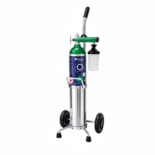 Tanque de oxígeno de 680 LTS, con accesorios, regulador, puntas nasales para adulto, vaso humidifcador y carro porta tanque - Marca Handy