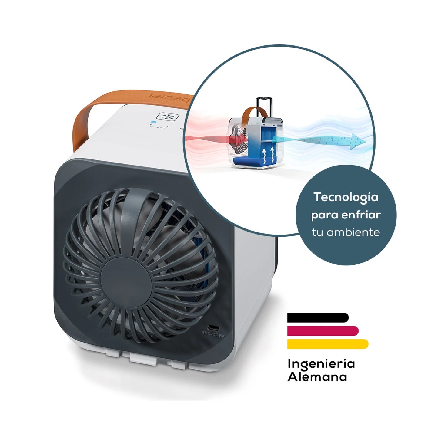 Mini enfriador y ventilador de Aire Portátil / Mini Aire Acondicionado LV50 Marca Beurer con conexión USB