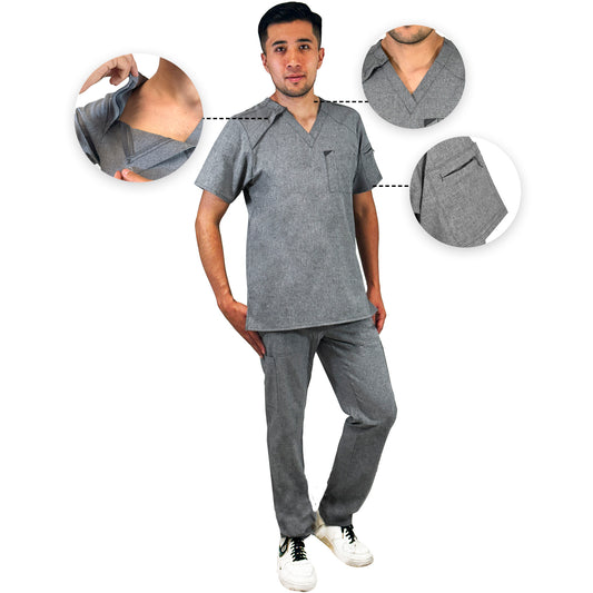 FILIPINA CON CUELLO EN V CON CIERRE PARA HOMBRE COLOR GRIS CLARO (6034-GRHTM)