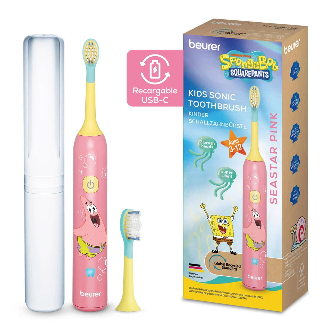 Cepillo Dental Eléctrico para Niños Bob Esponja Edicion especial | Beurer rosa y azul