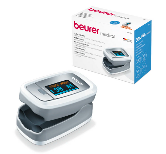 Oxímetro de pulso digital, mide oxígeno arterial y frecuencia cardiaca PO30 Marca Beurer