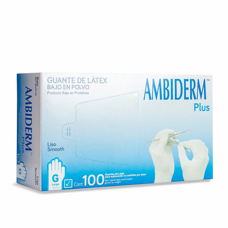 GUANTE AMBIDERM PLUS LISO AZUL GRANDE CAJA C/100 PZAS
