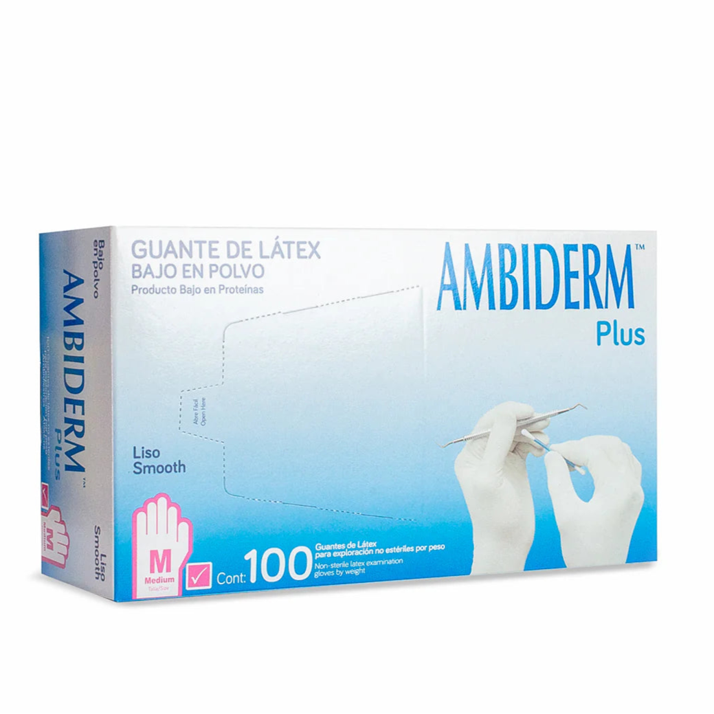 Guante Ambiderm Plus Liso Rosa Mediano Caja C/100 Pzas