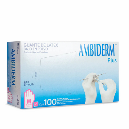 Ambiderm Guantes Plus Bajo en Polvo Color Rosa Mediano | Caja con 100 Piezas Ajuste Cómodo y Protección
