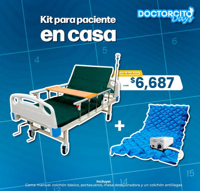 Cama hospitalaria  con colchón, portasueros y mesa de alimentos + Colchon Antillagas | Marca Eko-Mobility
