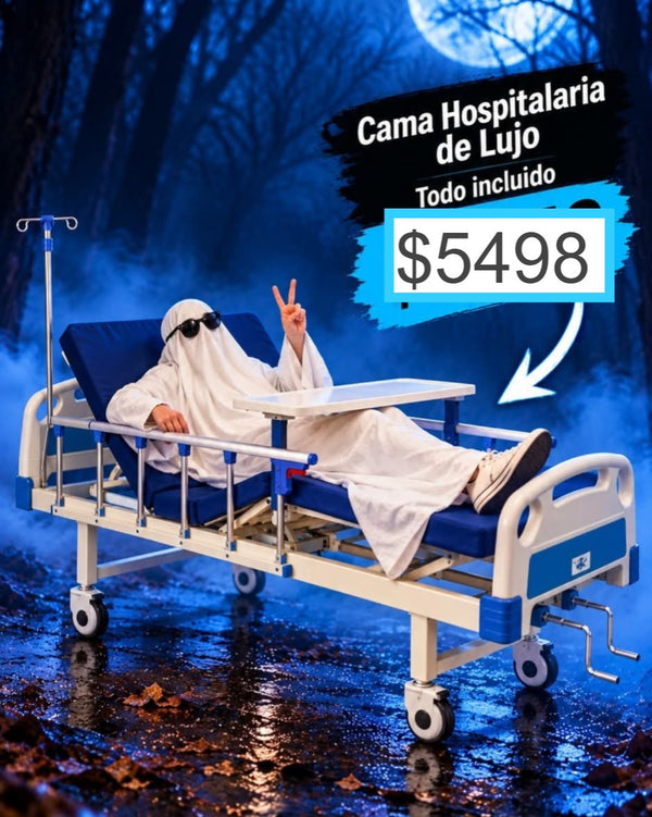 Cama hospitalaria de lujo + Mesa de alimentos + Porta suero + colchón basic