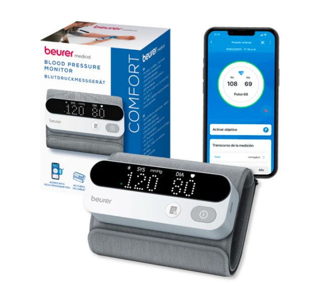 Baumanómetro digital de brazo recargable con indicador de riesgo LED, detección de arritmias, ideal para brazo de 22-42 cm con conexión bluetooth