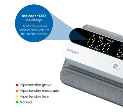 Baumanómetro digital de brazo recargable con indicador de riesgo LED, detección de arritmias, ideal para brazo de 22-42 cm con conexión bluetooth