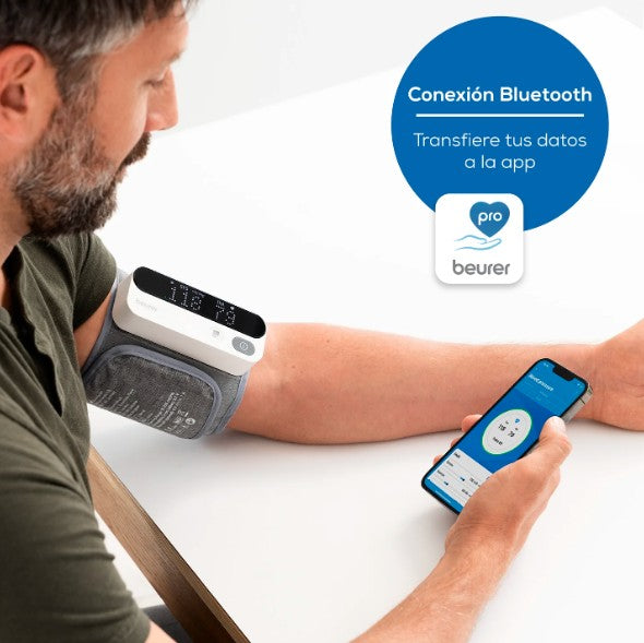 Baumanómetro digital de brazo recargable con indicador de riesgo LED, detección de arritmias, ideal para brazo de 22-42 cm con conexión bluetooth