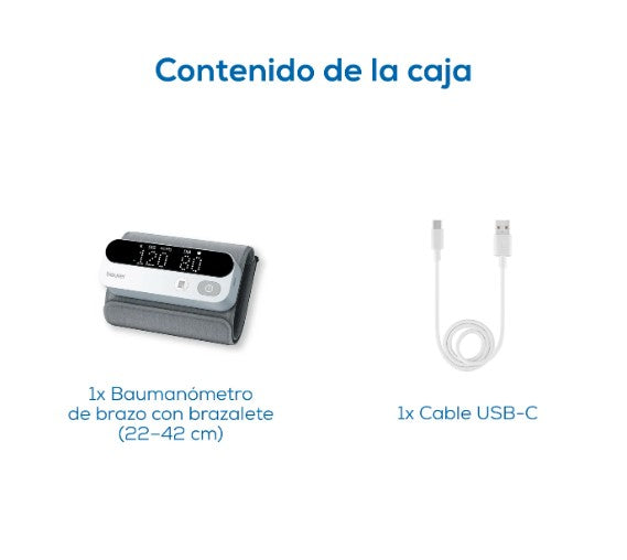 Baumanómetro digital de brazo recargable con indicador de riesgo LED, detección de arritmias, ideal para brazo de 22-42 cm con conexión bluetooth