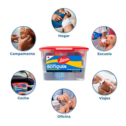 Botiquín de Primeros Auxilios con Caja Plástica Reutilizable Jaloma | Completo y Listo para Emergencias