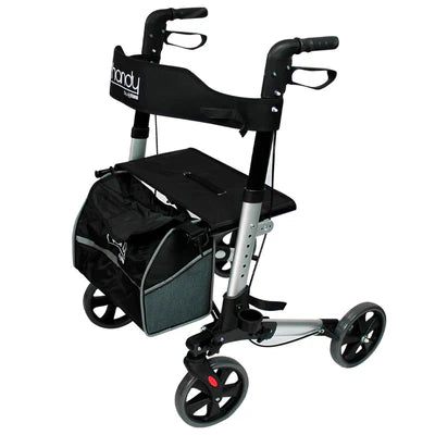 Andadera Plegable con Ruedas, Asiento y Respaldo, Porta Bastón y Ajuste de Altura / Marca Handy