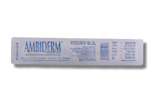 CATÉTER IV AMBI-ON SIN ALAS Y SIN PUERTO DE INYECCIÓN 22G PTFE (220001030-1)