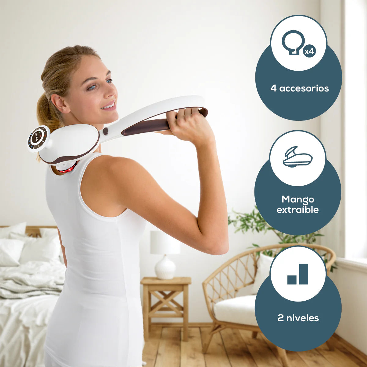 Masajeador por golpeteo con 5 niveles de intensidad, Batería de litio de alto rendimiento y 4 cabezas intercambiables Marca Beurer