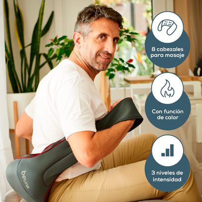 Masajeador Shiatsu 3D con 8 cabezales, 3 niveles de intensidad y funciones de luz y calor Marca Beurer