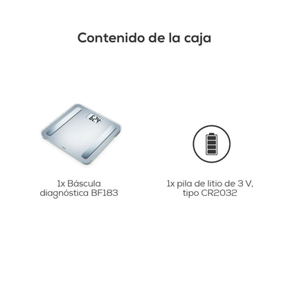 Báscula diagnóstica, análisis de cuerpo completo, edad metabólica y IMC. (BF183)