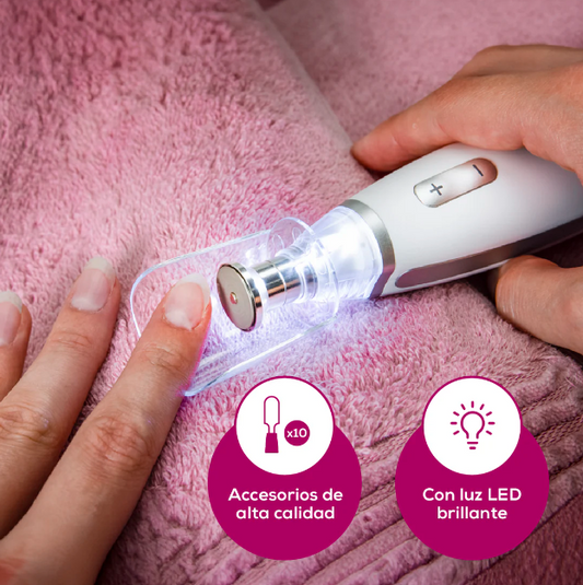 Set de manicura y pedicura profesional recargable con luz LED, incluye 10 accesorios de acero inoxidable y estuche Marca Beurer