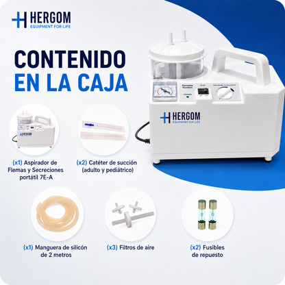 Aspirador de Flemas y Secreciones portátil de 18 L x minuto, Modelo 7E-A | Marca Hergom Aspiradores