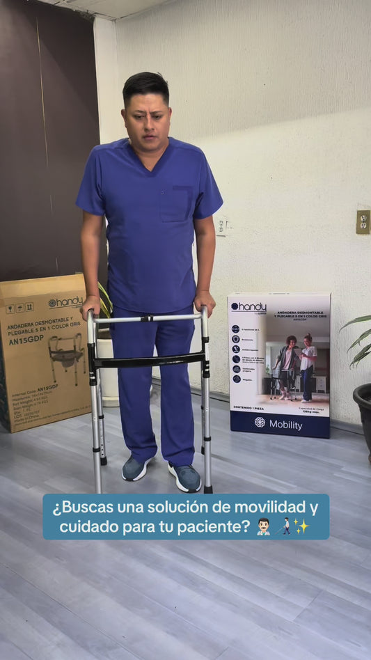 Andadera plegable AN15GDP con asiento elevado, cómodo extraíble de 5 L y y funciones para baño | Marca Handy