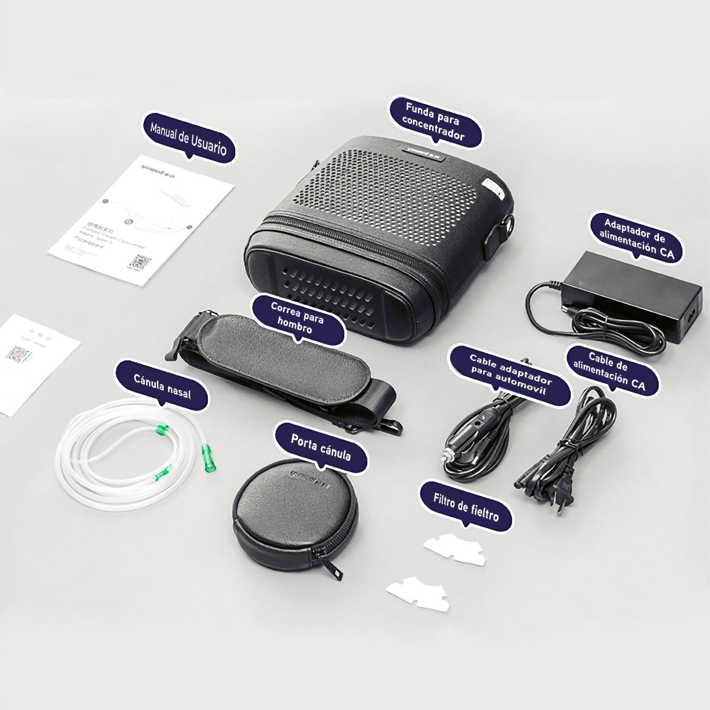 Concentrador de Oxígeno Portátil y Recargable de 3.5 Litros por Minuto - Modelo 7F-7 Marca Handy